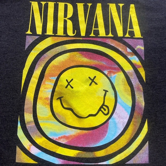 Nirvana Smile Face Tie-Dye Graphic T-Shirt Men’s 3X Black Vintage Look - Picture 1 of 7